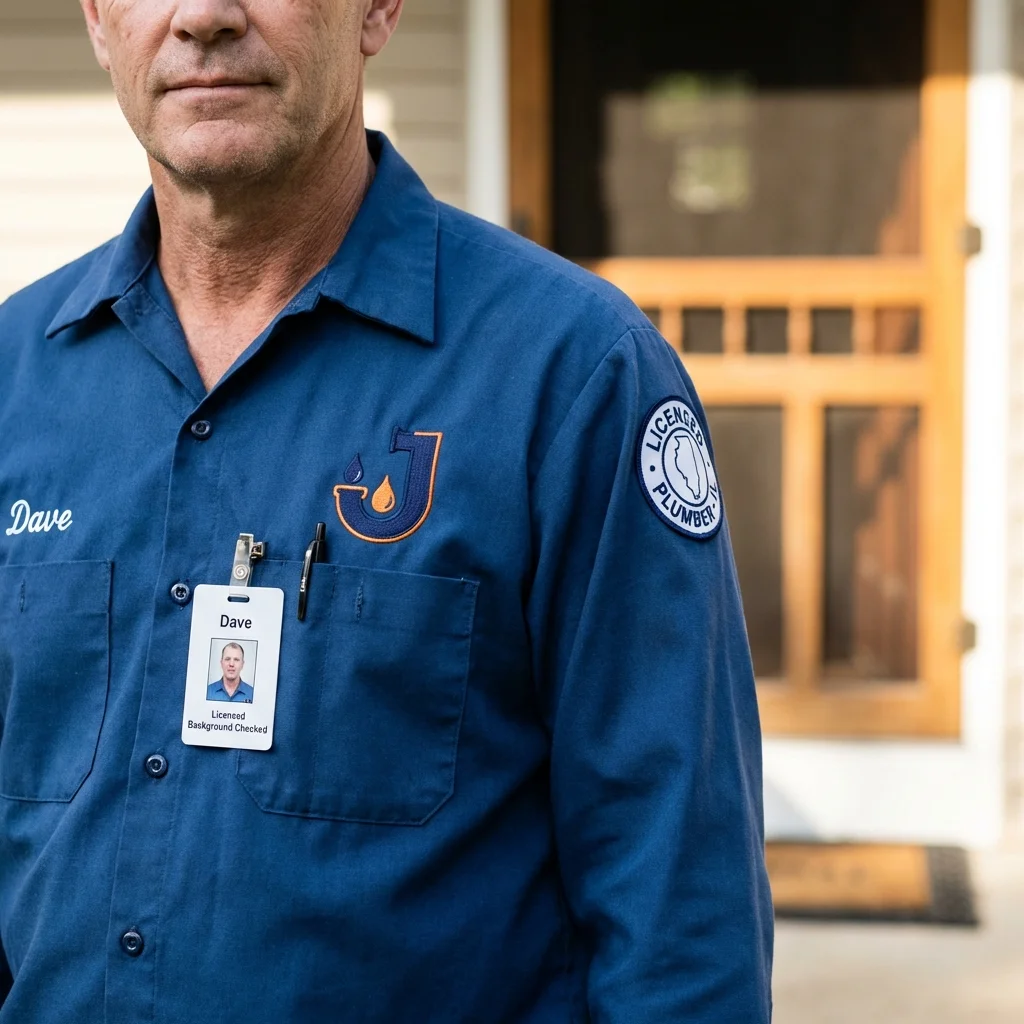 Licensed plumber showing ID badge in Grangeville, ID