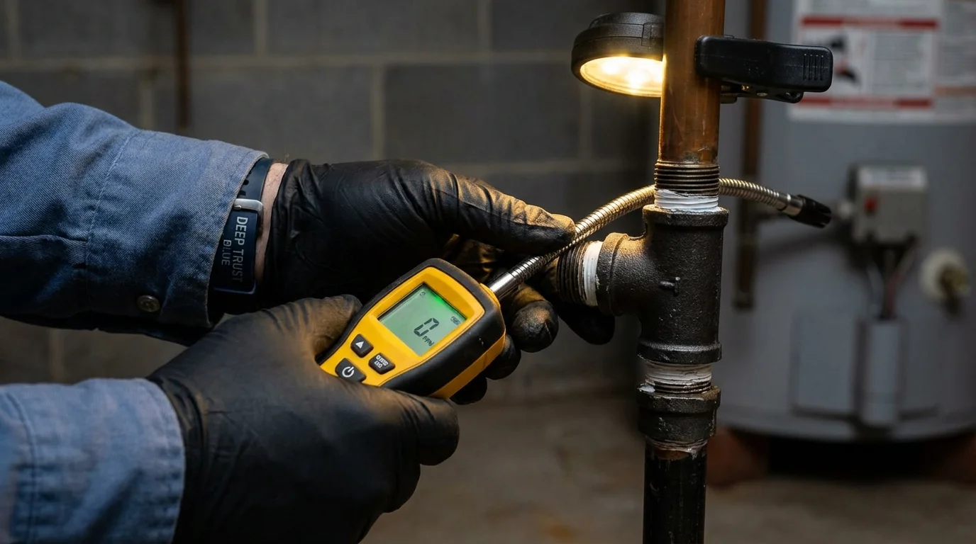 Gas leak detection with electronic sniffer by Johns Plumbing LLC in Grangeville