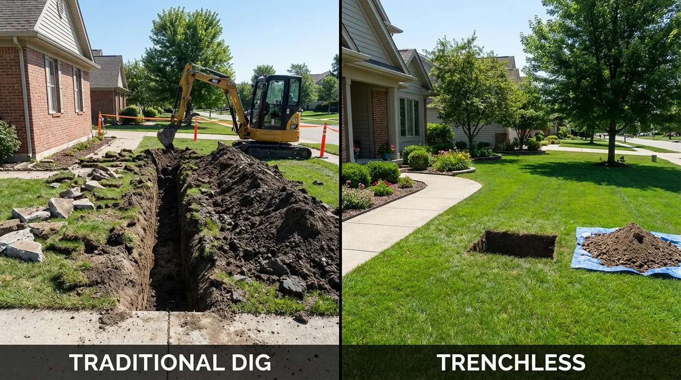 Trenchless sewer repair with minimal yard damage versus traditional excavation in Grangeville, ID